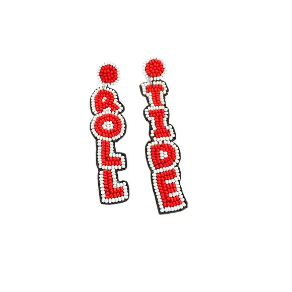 Roll Tide Beaded Earrings - Alabama Earrings - Game Day Earrings - Picture 1 of 1
